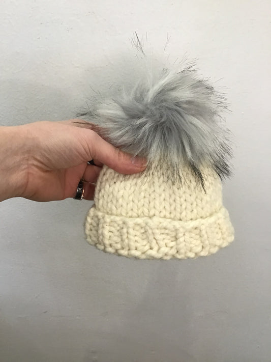Cream pom hat - newborn