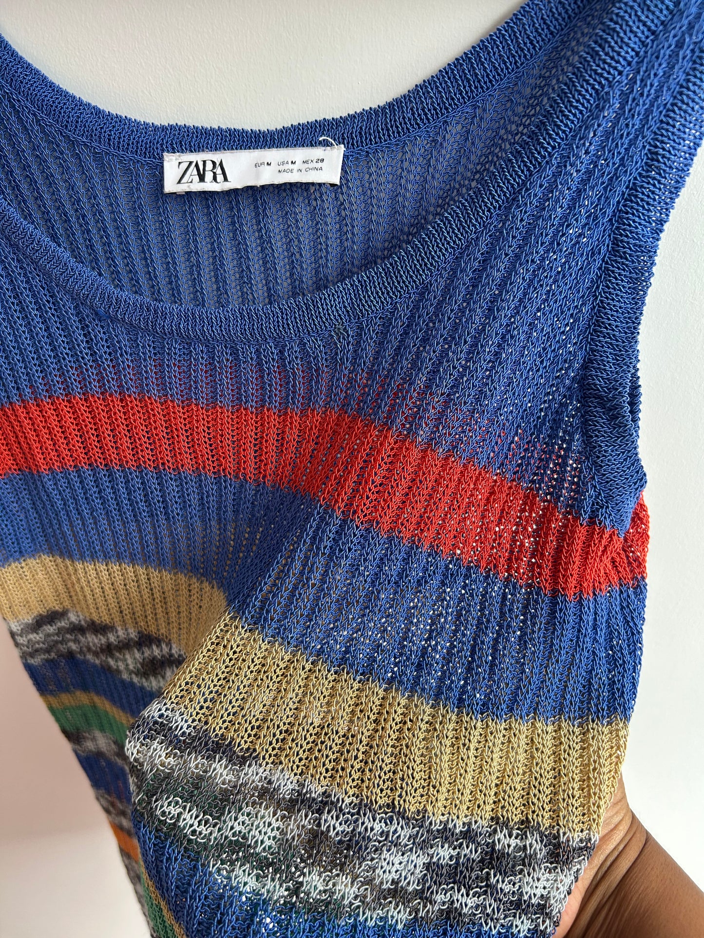 Blue sheer knit tanktop M