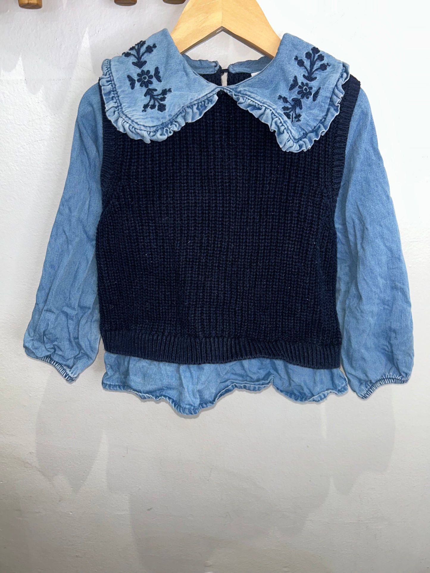Sweater with attached denim shirt 4y