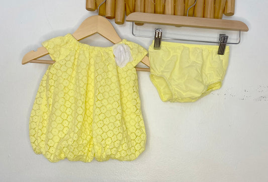 Yellow lace bubble dress 3-6m