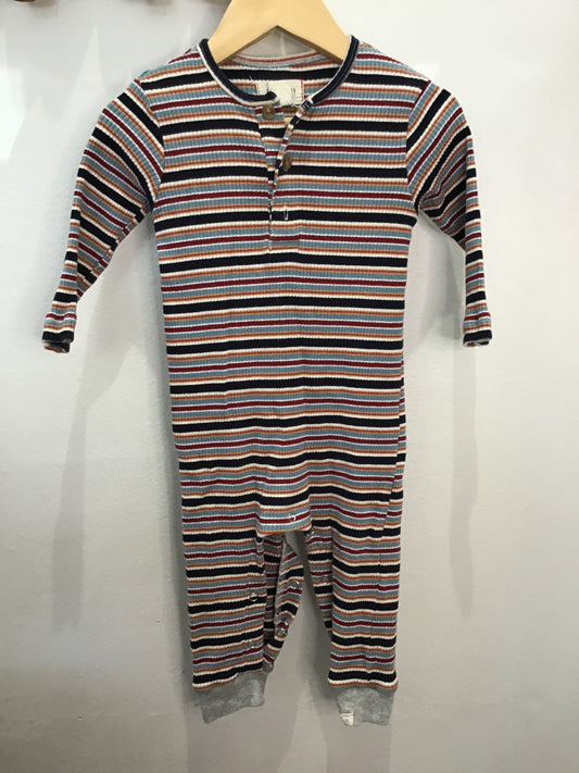 Stretchy maroon stripe romper 6-12m