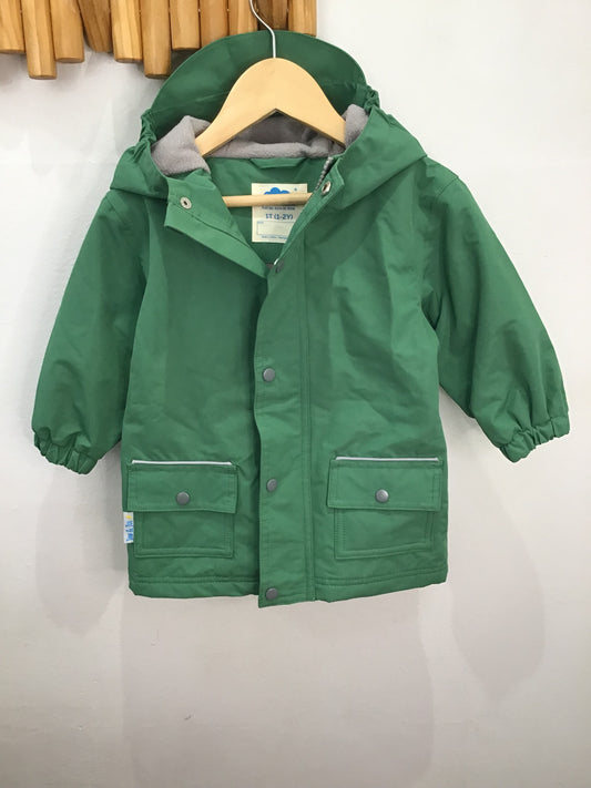 Green fleece lined rain jacket 1-2y