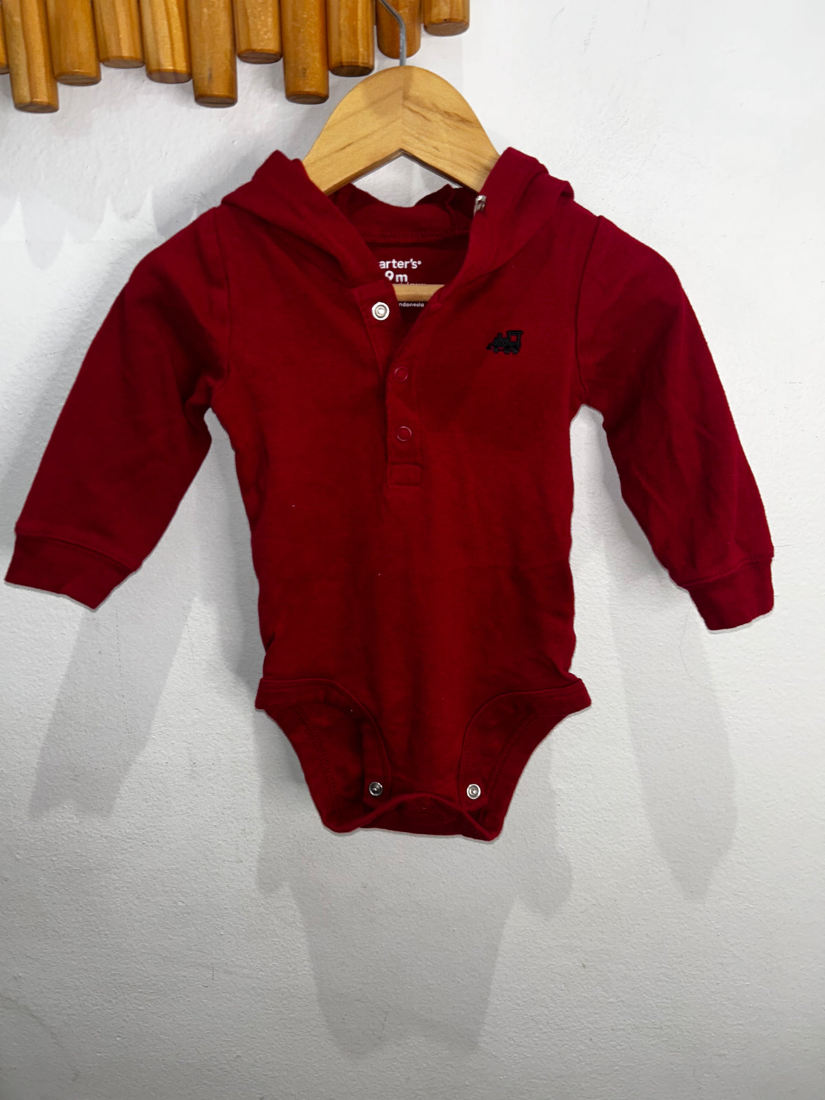 Red hooded onesie 9m