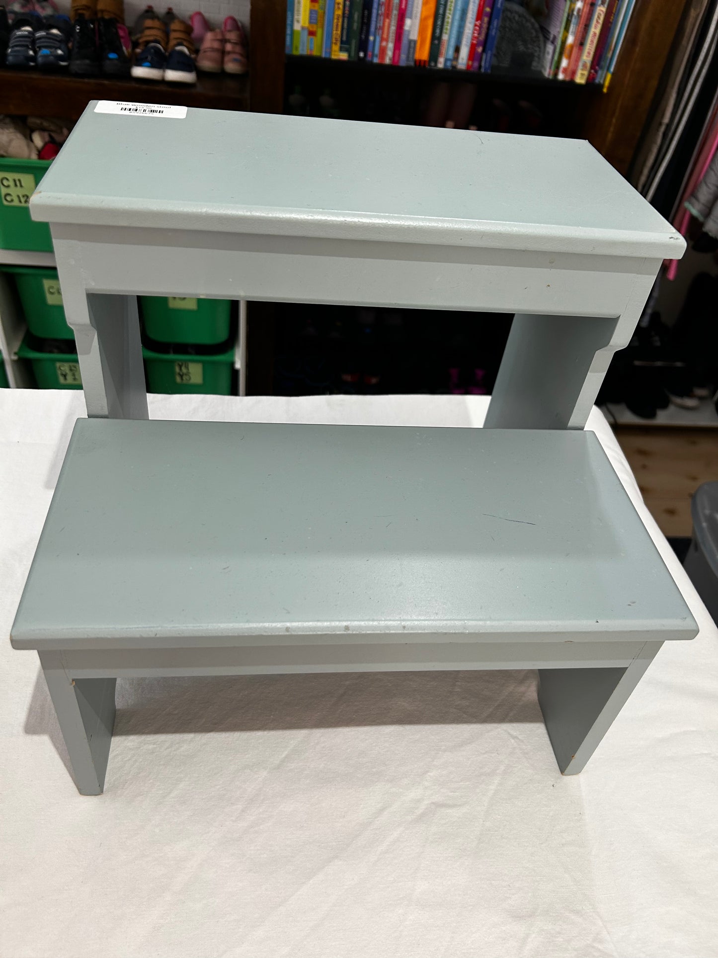 Blue wooden stool