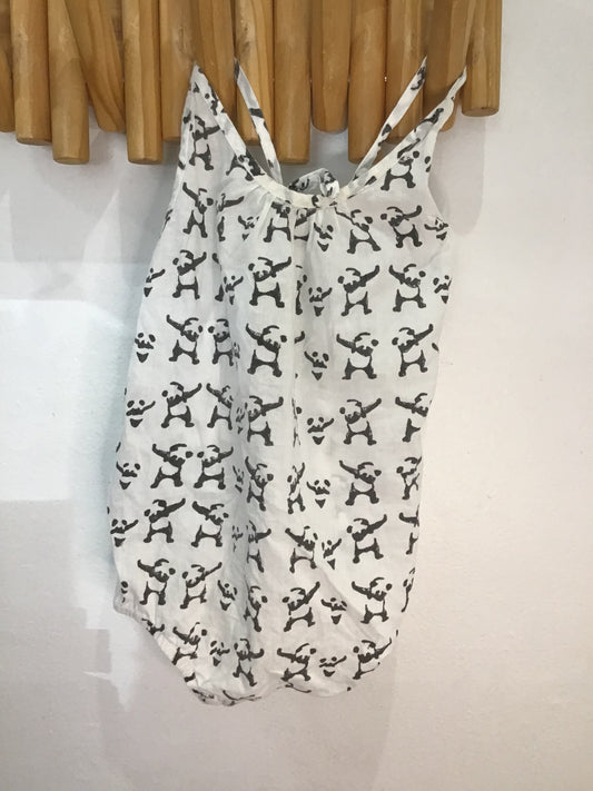 Dancing panda shorty romper 2y