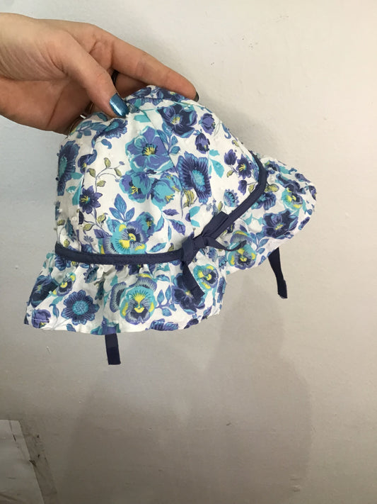 Frilly blue flowers hat 2-3y