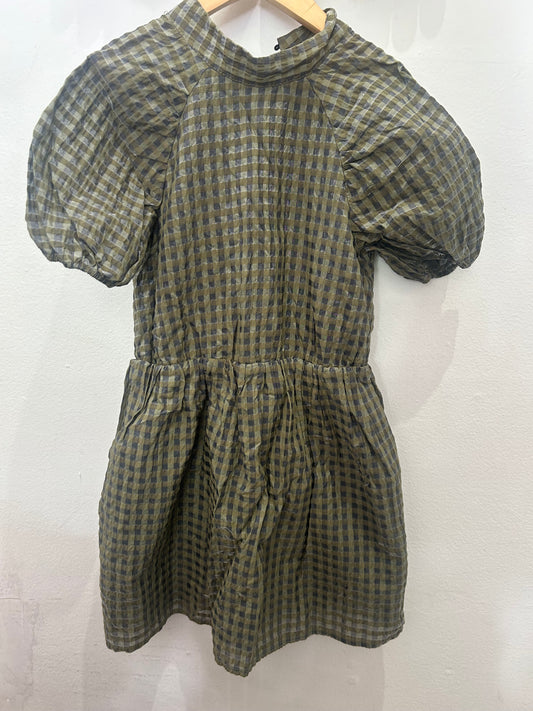 Green checkered shiny dress 5-6y