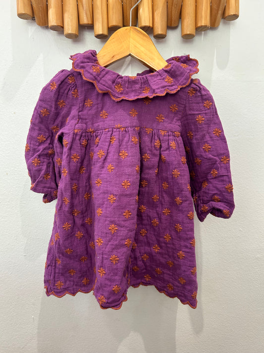 Bout'chou purple embroider dress 9m