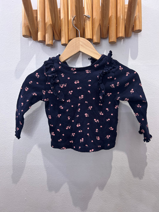Tee navy ribbed floral 12-18m