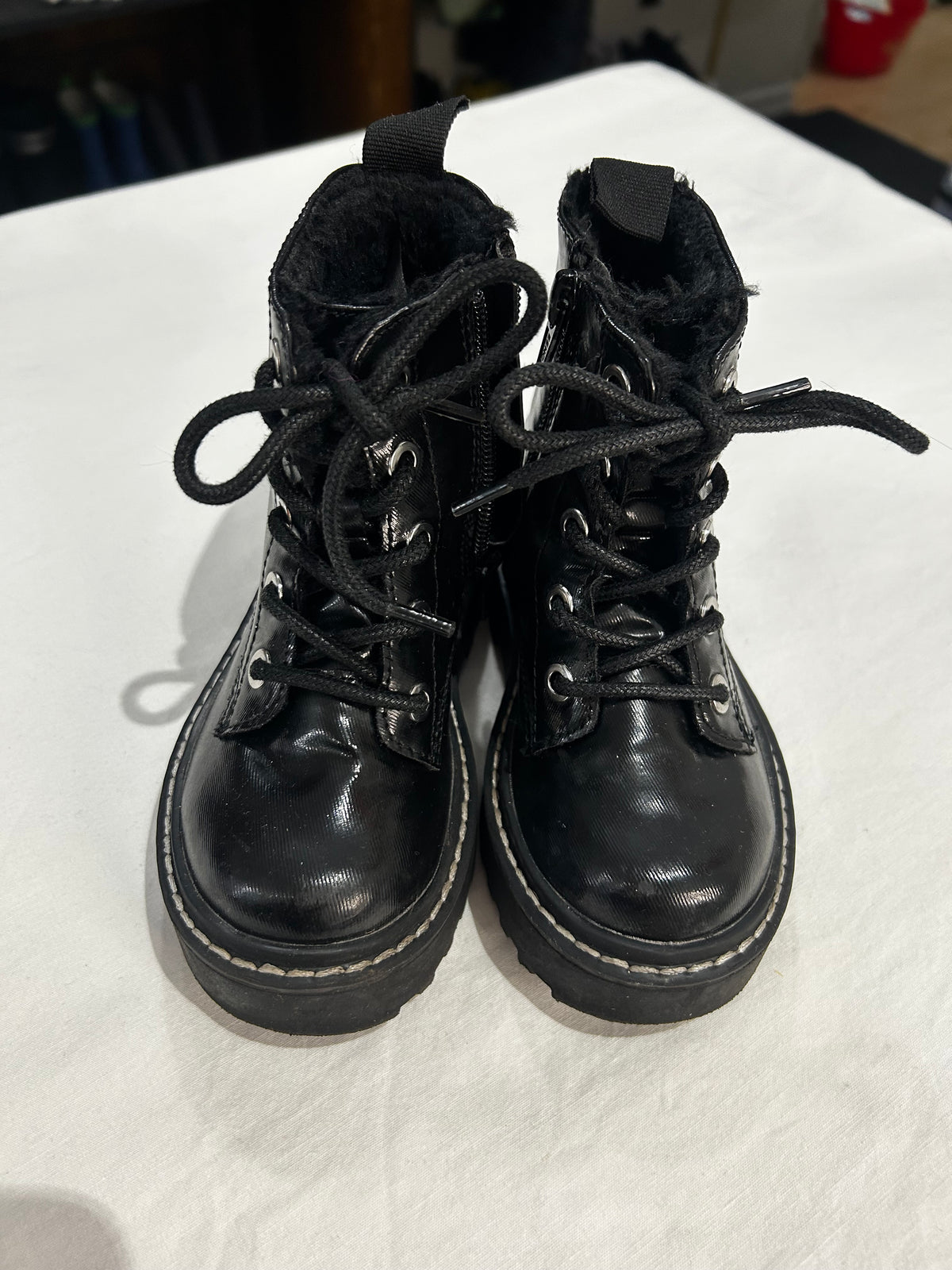 C9 black patent combat boots