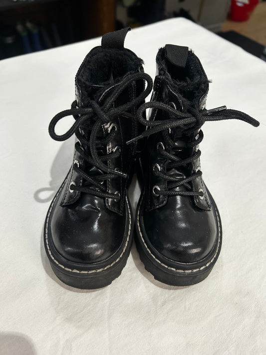 C9 black patent combat boots