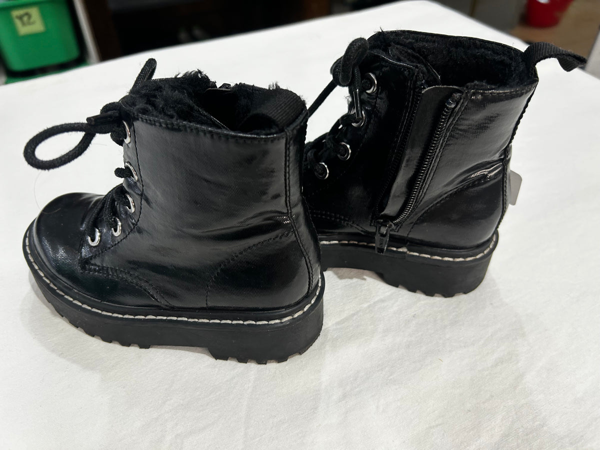 C9 black patent combat boots