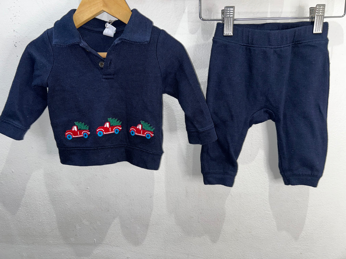 Navy set with Christmas cars 3-6m