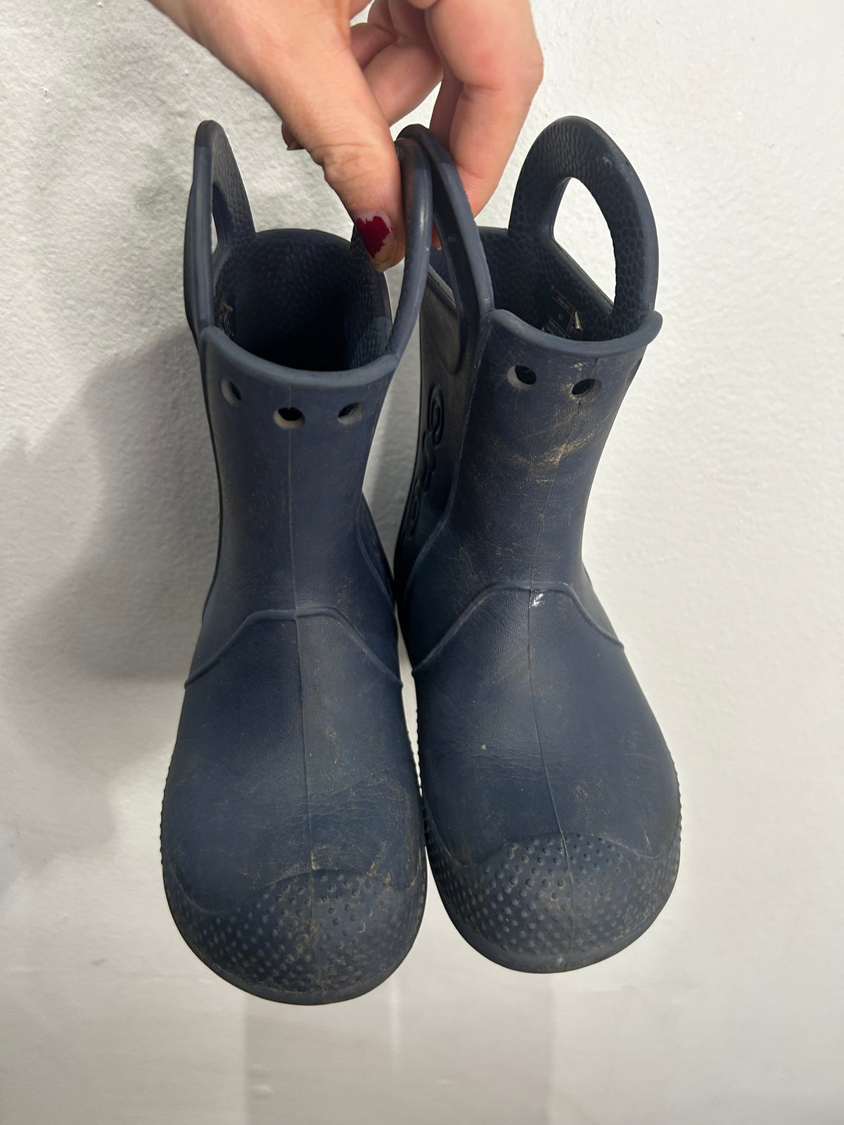 C11 navy Crocs rainboots