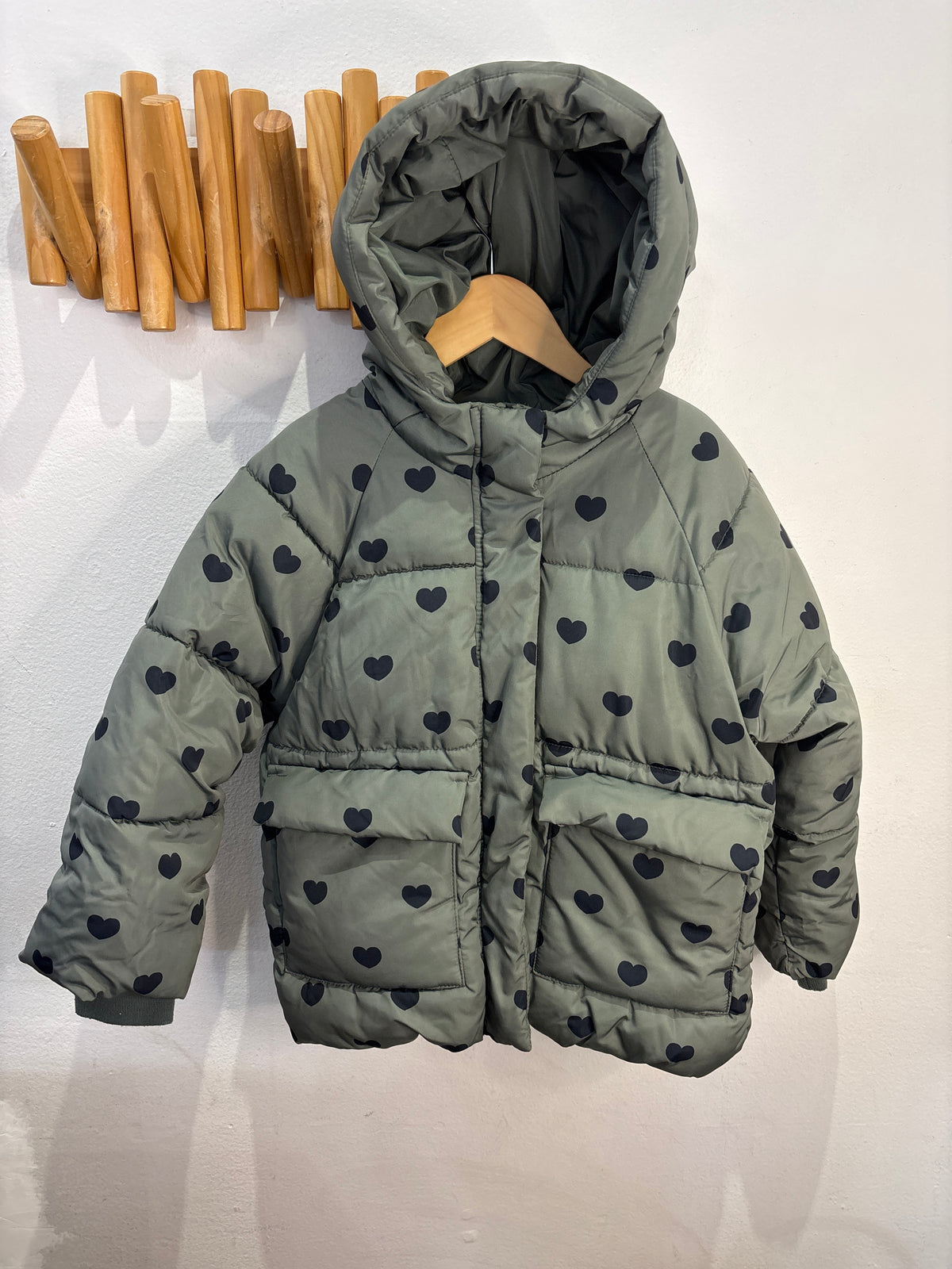 Green hearts puffer jacket 5-6y