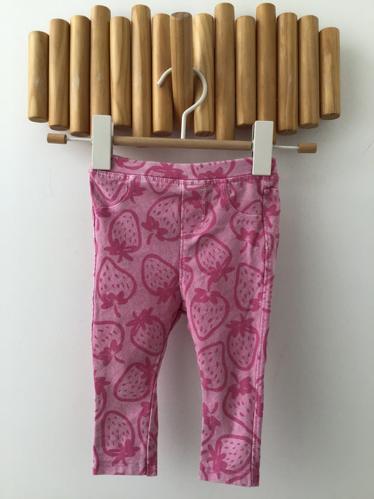 Pink strawberry stretchy pants 6-9m