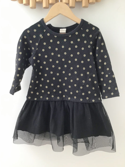 Gold dots and tulle pullover dress 12-18m