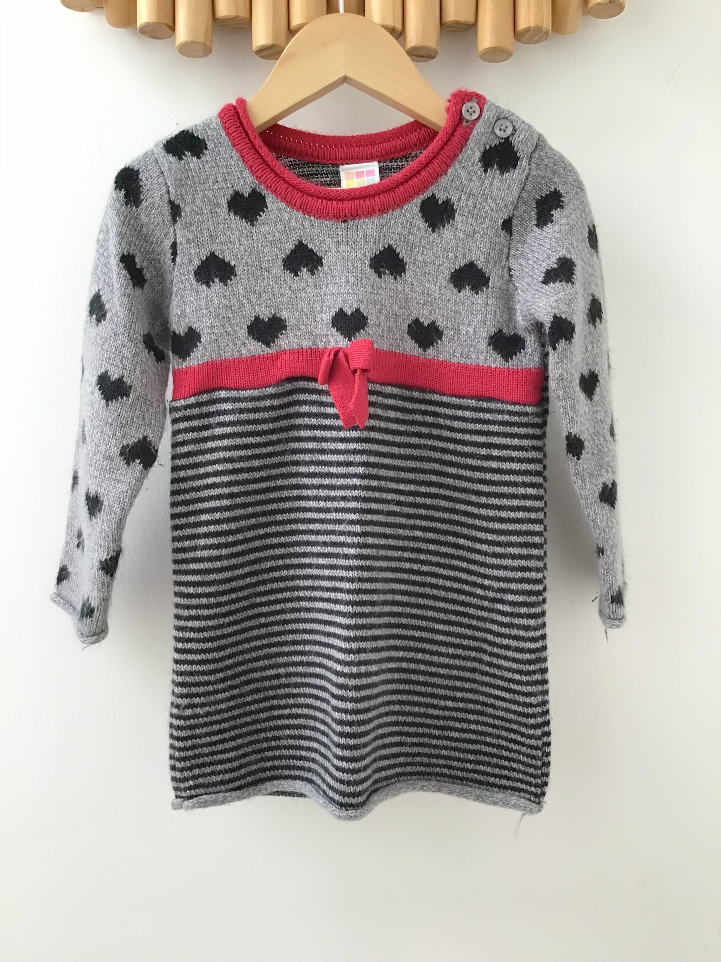 Red and grey hearts knit sweater dress 24m